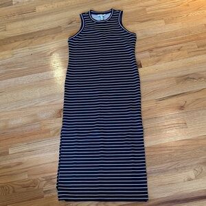 SPANX Navy and White Striped Midi Dress
